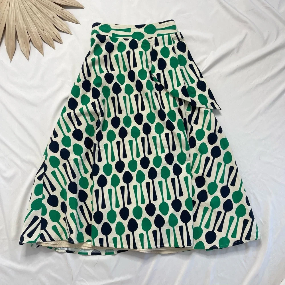 Anthropologie Eva Franco Spoons Green Blue ModCloth 50s Chef Cook Skirt Size 0